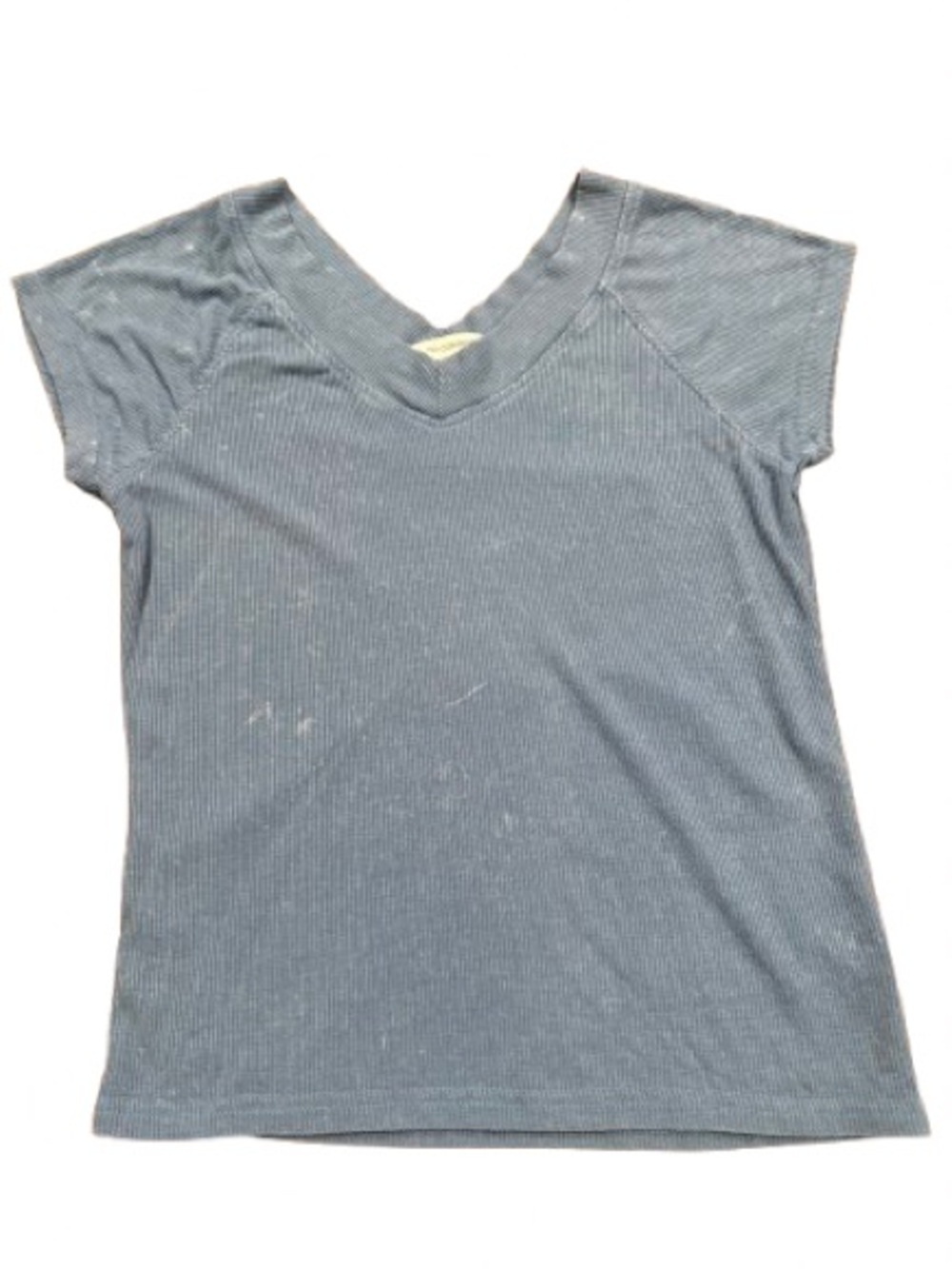 No Comment Women's Short Sleeve V-Neck Ribbed Tee - Dusty Blue Size Small